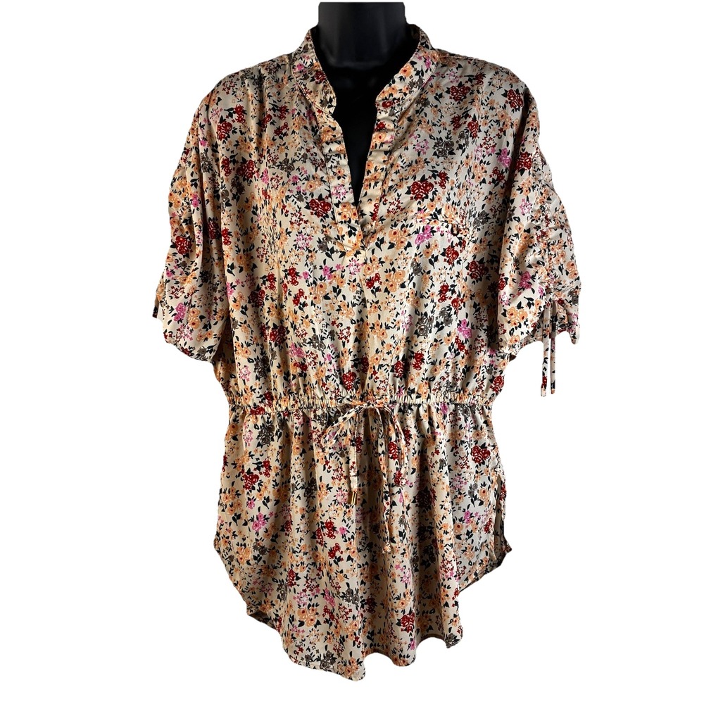 Glory Women's Tunic Top Blouse Size 3X Multicolored Floral Gathered Waist V Neck